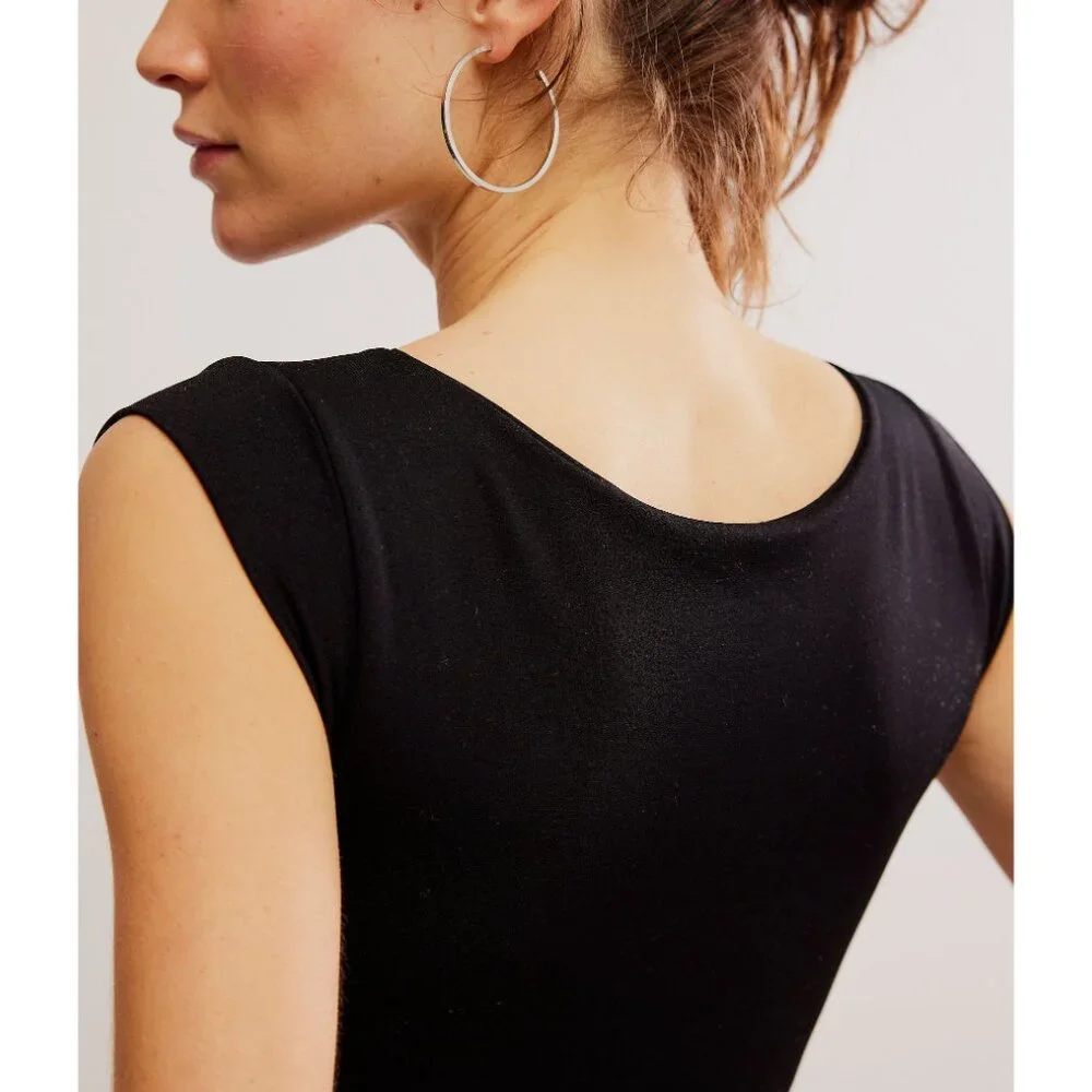 FREE PEOPLE Clean Lines Boat Neck Bodysuit / Black - Picture 5 of 7